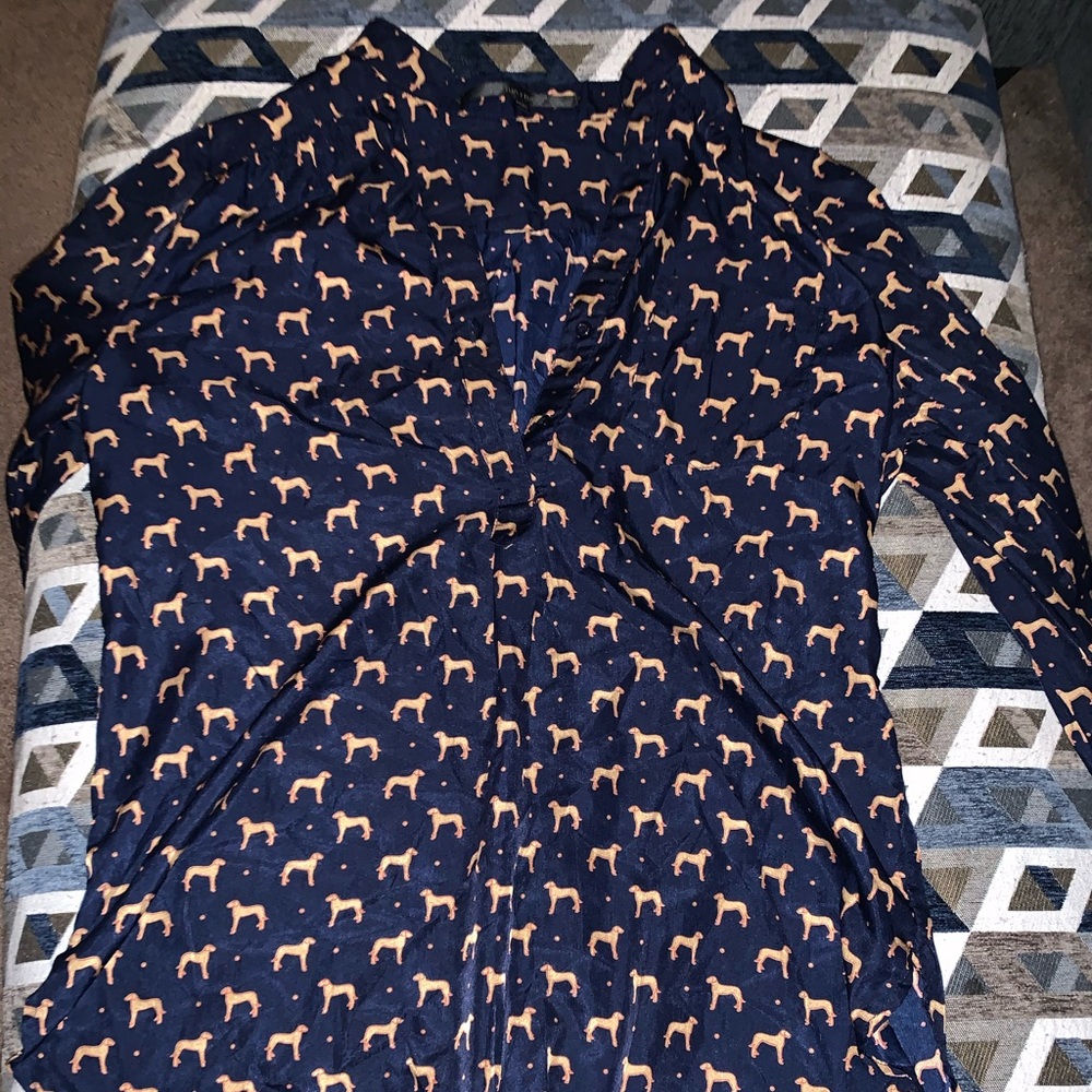 Navy Blue Blouse with Dog Print